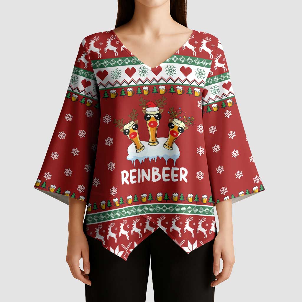 Funny Reindeer Reinbeer Christmas Kimono Sleeve Blouse Xmas Holiday Patterns - Wonder Print Shop