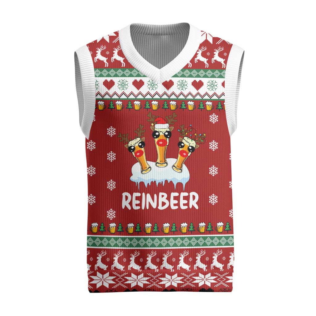 Funny Reindeer Reinbeer Christmas Knitted V-Neck Vest Xmas Holiday Patterns - Wonder Print Shop