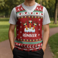 Funny Reindeer Reinbeer Christmas Knitted V-Neck Vest Xmas Holiday Patterns - Wonder Print Shop