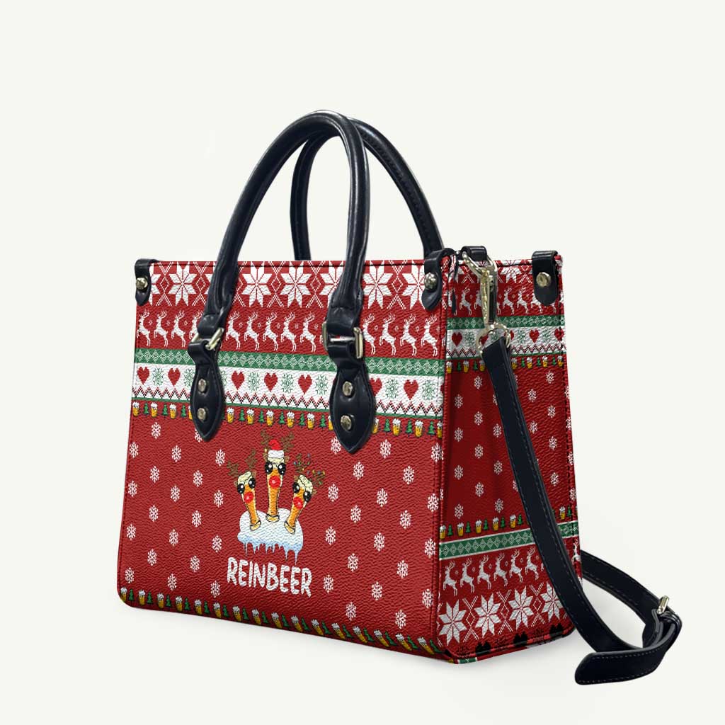 Funny Reindeer Reinbeer Christmas Leather Bag Xmas Holiday Patterns - Wonder Print Shop