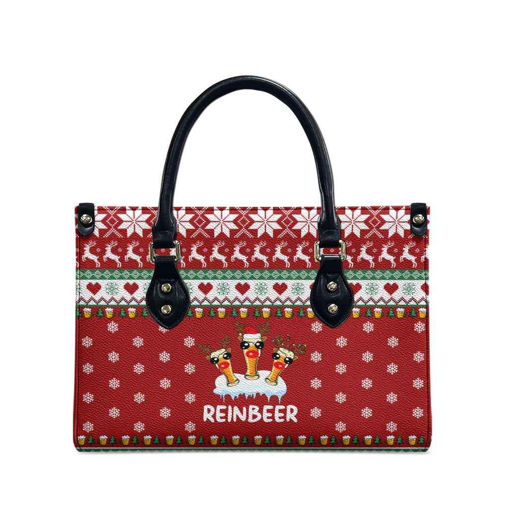 Funny Reindeer Reinbeer Christmas Leather Bag Xmas Holiday Patterns - Wonder Print Shop