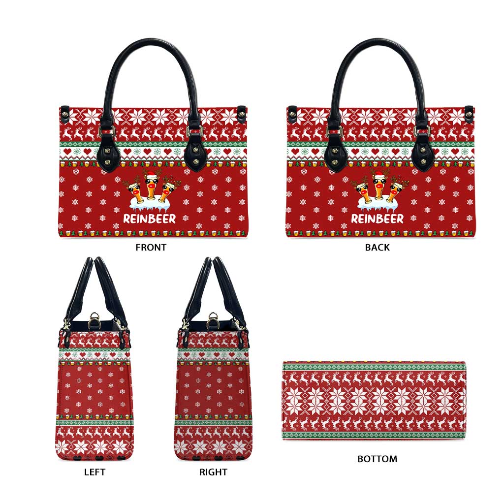 Funny Reindeer Reinbeer Christmas Leather Bag Xmas Holiday Patterns - Wonder Print Shop