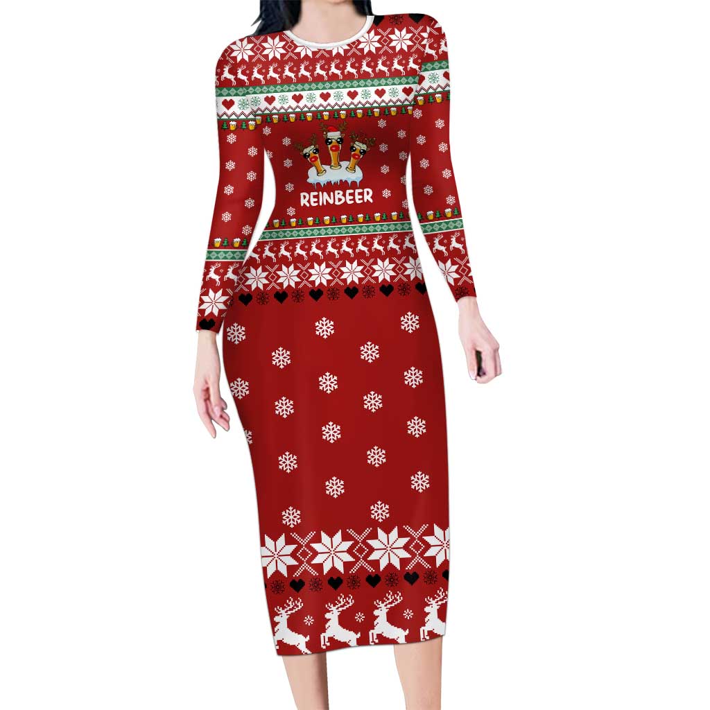 Funny Reindeer Reinbeer Christmas Long Sleeve Bodycon Dress Xmas Holiday Patterns - Wonder Print Shop
