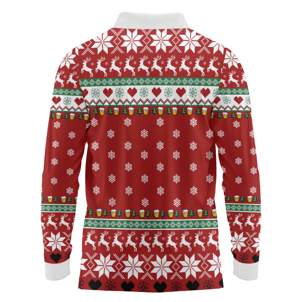 Funny Reindeer Reinbeer Christmas Long Sleeve Polo Shirt Xmas Holiday Patterns - Wonder Print Shop
