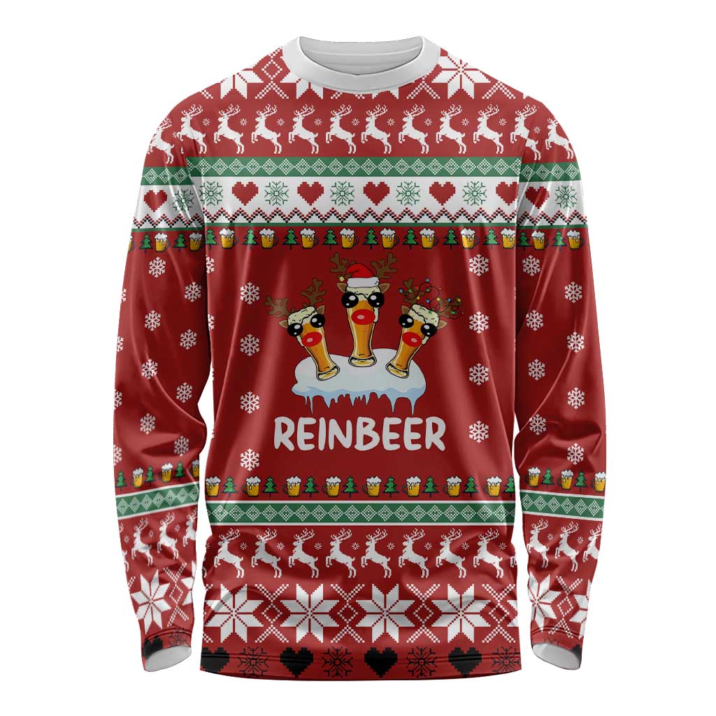 Funny Reindeer Reinbeer Christmas Long Sleeve Shirt Xmas Holiday Patterns - Wonder Print Shop