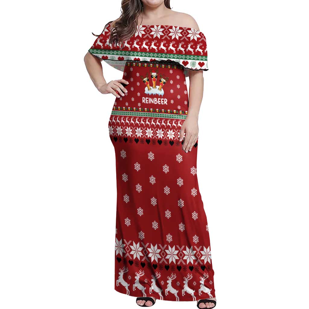 Funny Reindeer Reinbeer Christmas Off Shoulder Maxi Dress Xmas Holiday Patterns - Wonder Print Shop