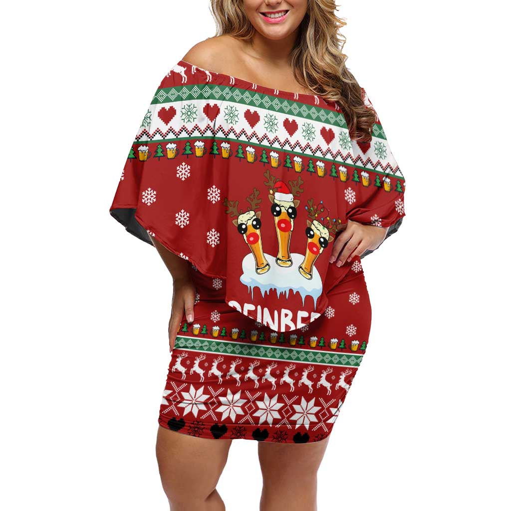 Funny Reindeer Reinbeer Christmas Off Shoulder Short Dress Xmas Holiday Patterns - Wonder Print Shop