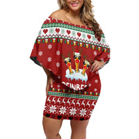 Funny Reindeer Reinbeer Christmas Off Shoulder Short Dress Xmas Holiday Patterns - Wonder Print Shop