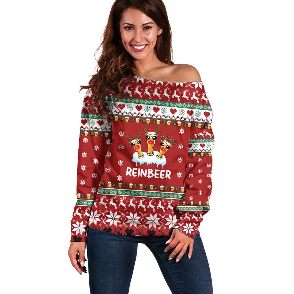 Funny Reindeer Reinbeer Christmas Off Shoulder Sweater Xmas Holiday Patterns - Wonder Print Shop