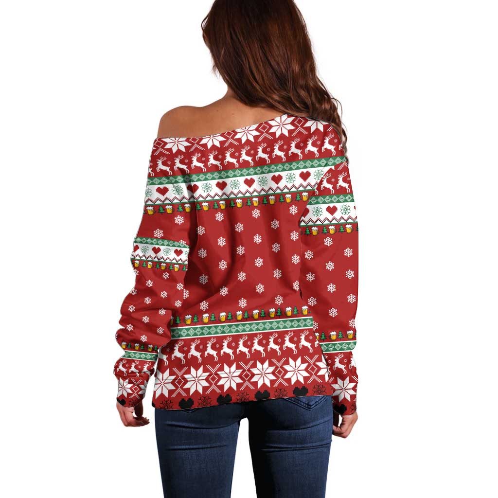 Funny Reindeer Reinbeer Christmas Off Shoulder Sweater Xmas Holiday Patterns - Wonder Print Shop