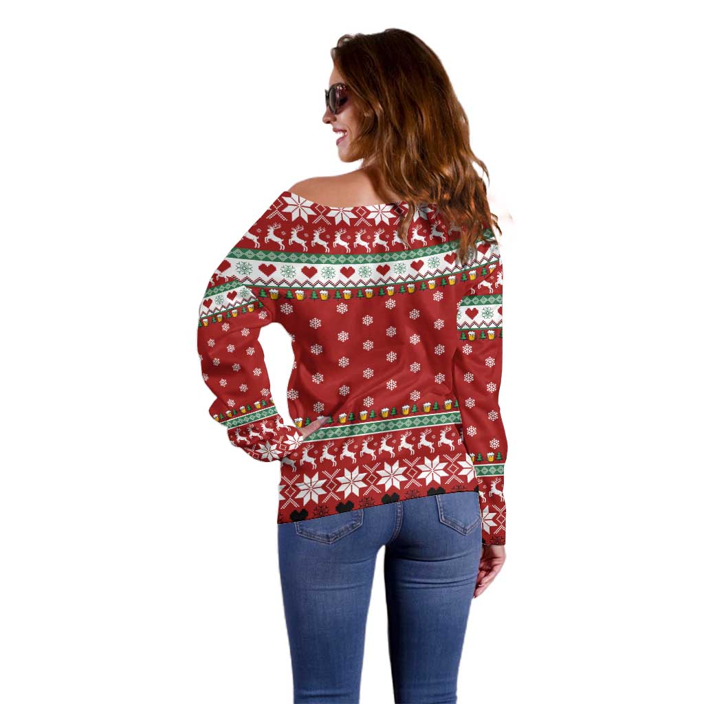 Funny Reindeer Reinbeer Christmas Off Shoulder Sweater Xmas Holiday Patterns - Wonder Print Shop