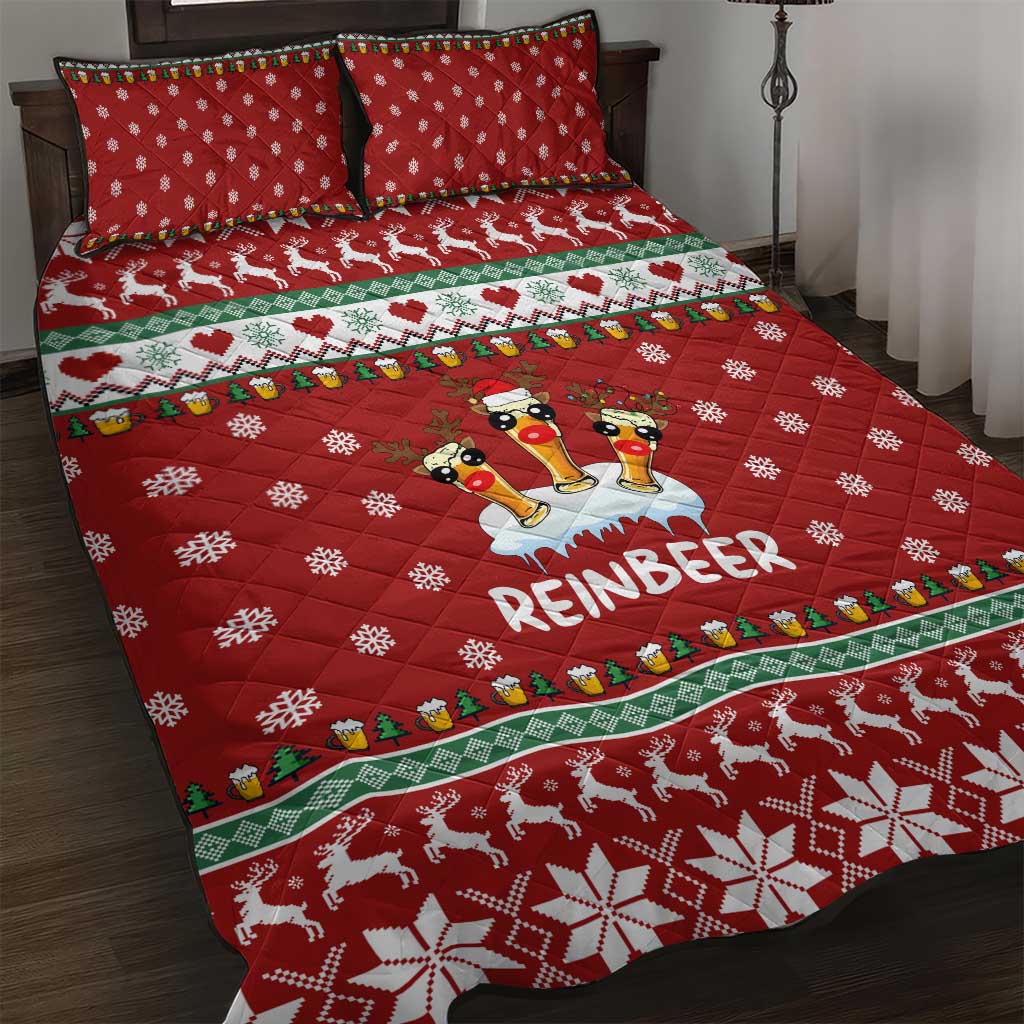 Funny Reindeer Reinbeer Christmas Quilt Bed Set Xmas Holiday Patterns - Wonder Print Shop