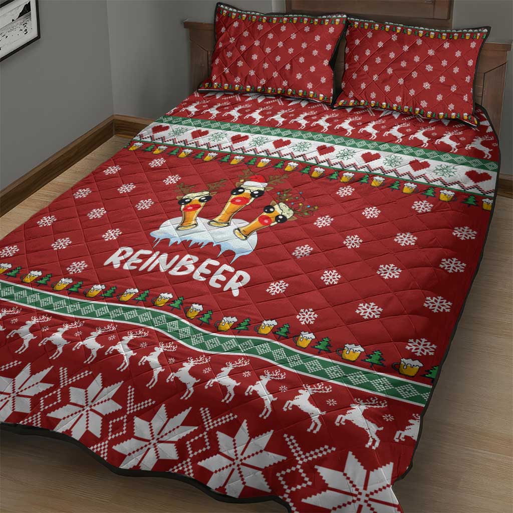 Funny Reindeer Reinbeer Christmas Quilt Bed Set Xmas Holiday Patterns - Wonder Print Shop