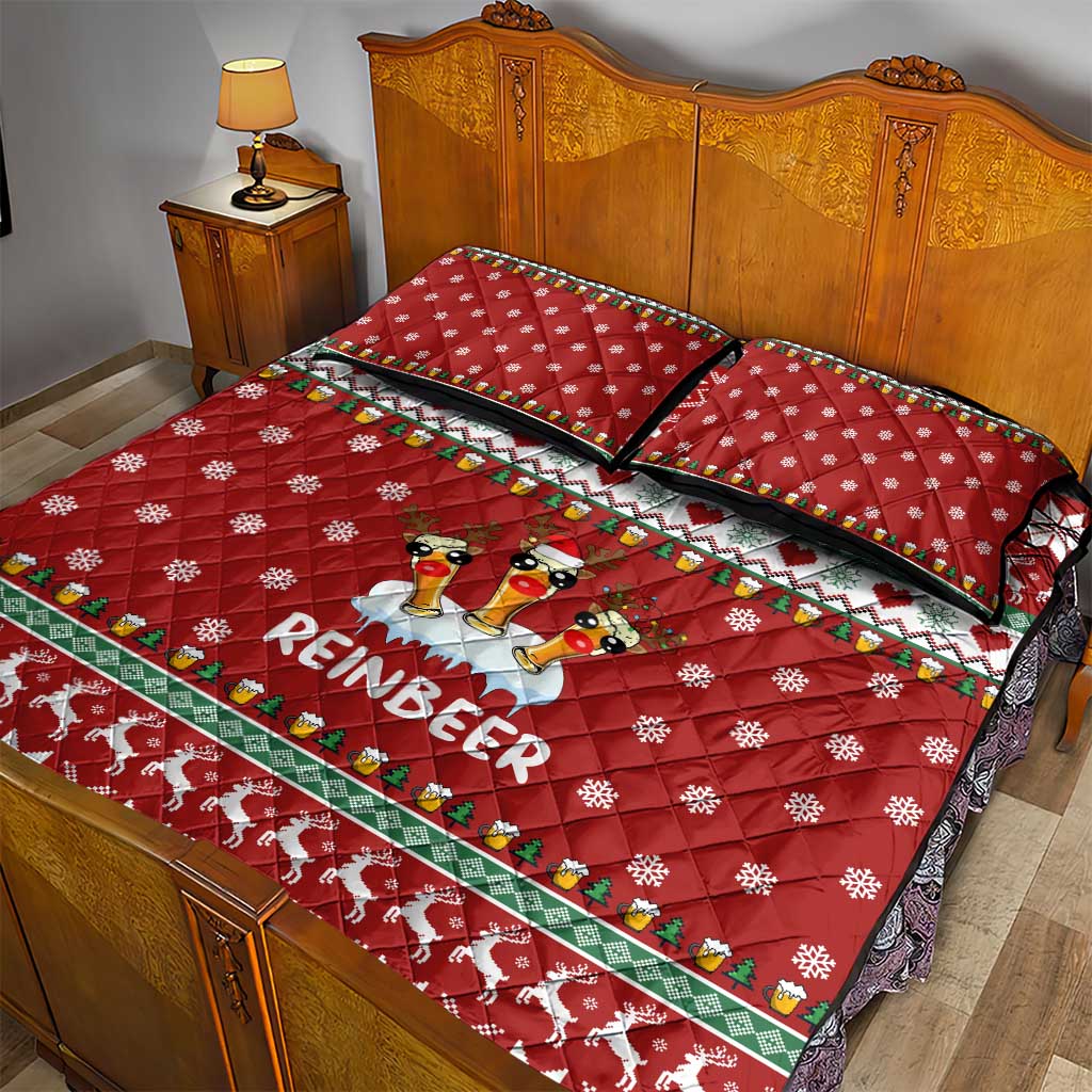 Funny Reindeer Reinbeer Christmas Quilt Bed Set Xmas Holiday Patterns - Wonder Print Shop