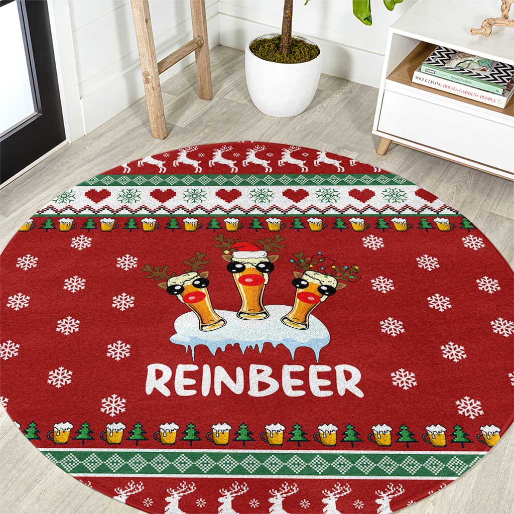 Funny Reindeer Reinbeer Christmas Round Carpet Xmas Holiday Patterns - Wonder Print Shop