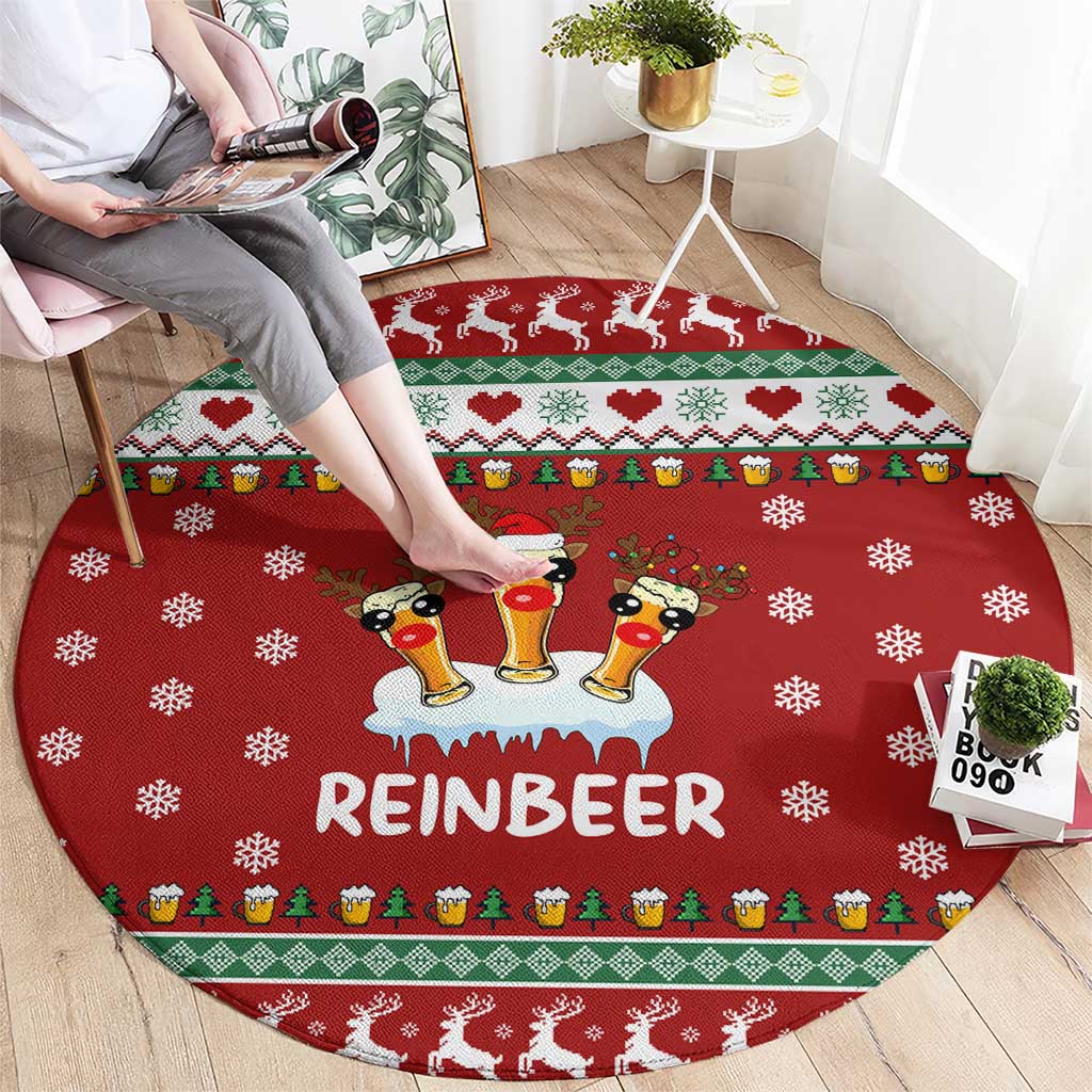 Funny Reindeer Reinbeer Christmas Round Carpet Xmas Holiday Patterns - Wonder Print Shop