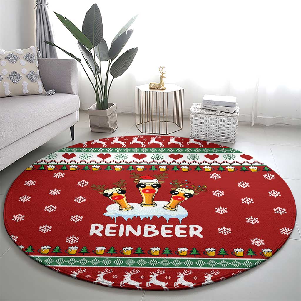 Funny Reindeer Reinbeer Christmas Round Carpet Xmas Holiday Patterns - Wonder Print Shop
