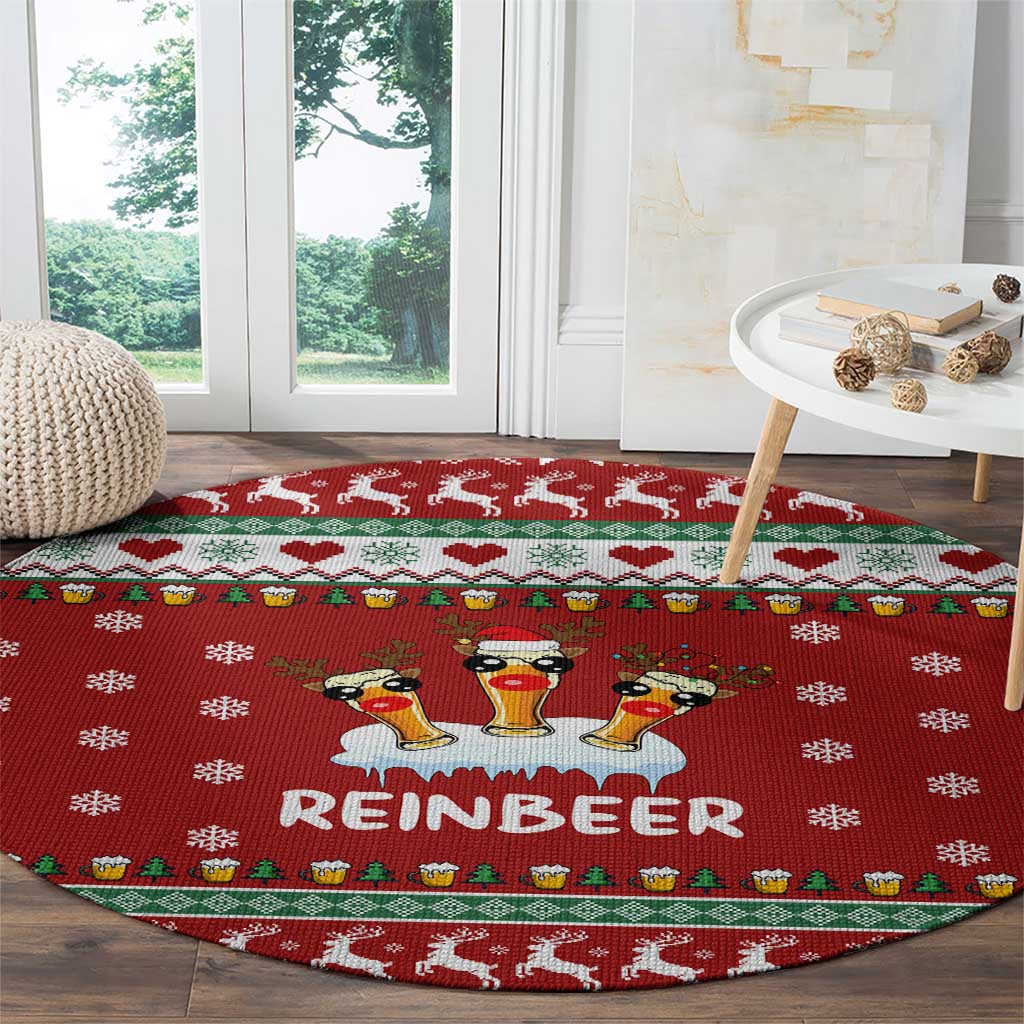 Funny Reindeer Reinbeer Christmas Round Carpet Xmas Holiday Patterns - Wonder Print Shop