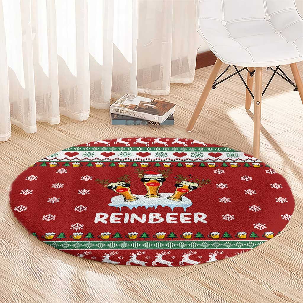 Funny Reindeer Reinbeer Christmas Round Carpet Xmas Holiday Patterns - Wonder Print Shop
