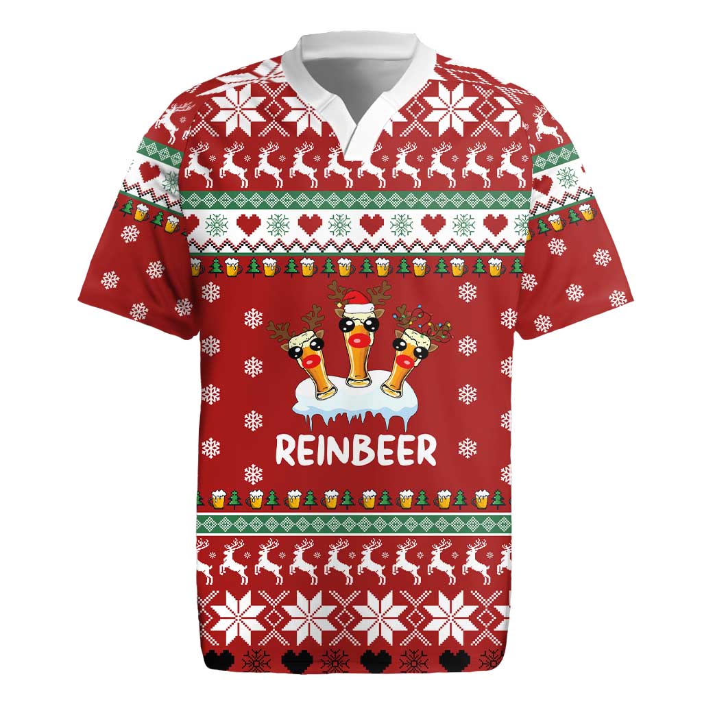 Funny Reindeer Reinbeer Christmas Rugby Jersey Xmas Holiday Patterns - Wonder Print Shop