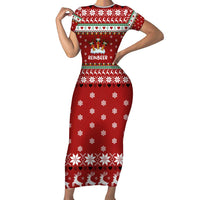 Funny Reindeer Reinbeer Christmas Short Sleeve Bodycon Dress Xmas Holiday Patterns - Wonder Print Shop