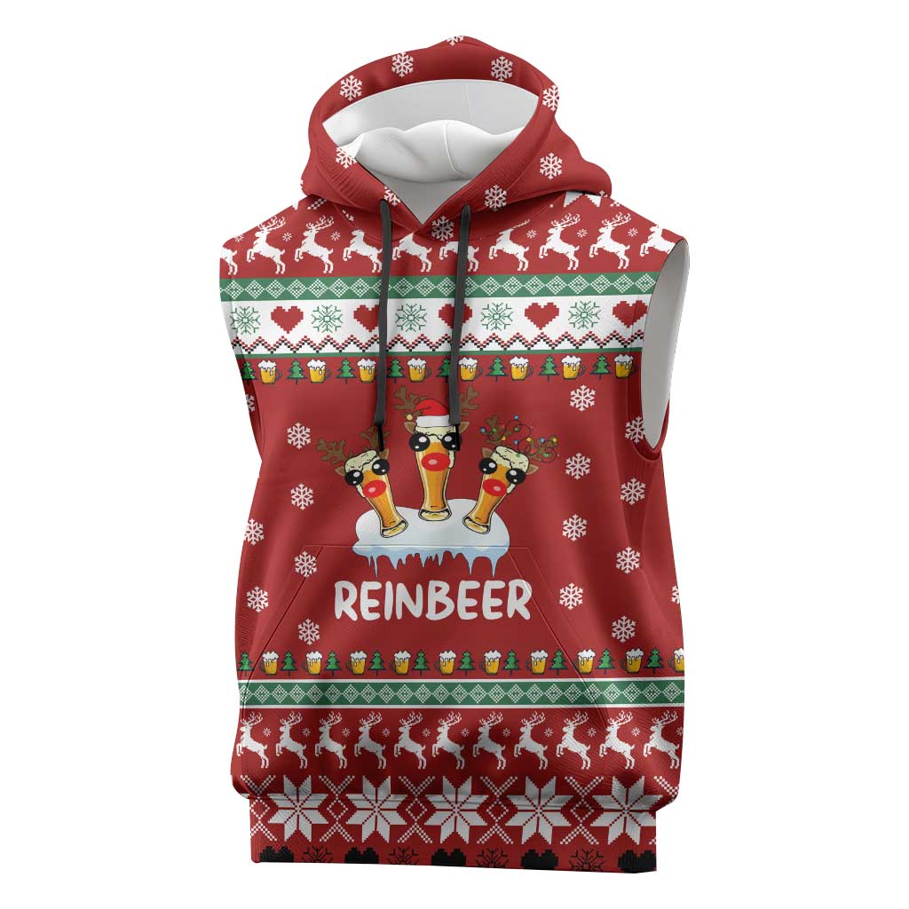 Funny Reindeer Reinbeer Christmas Sleeveless Hoodie Xmas Holiday Patterns - Wonder Print Shop
