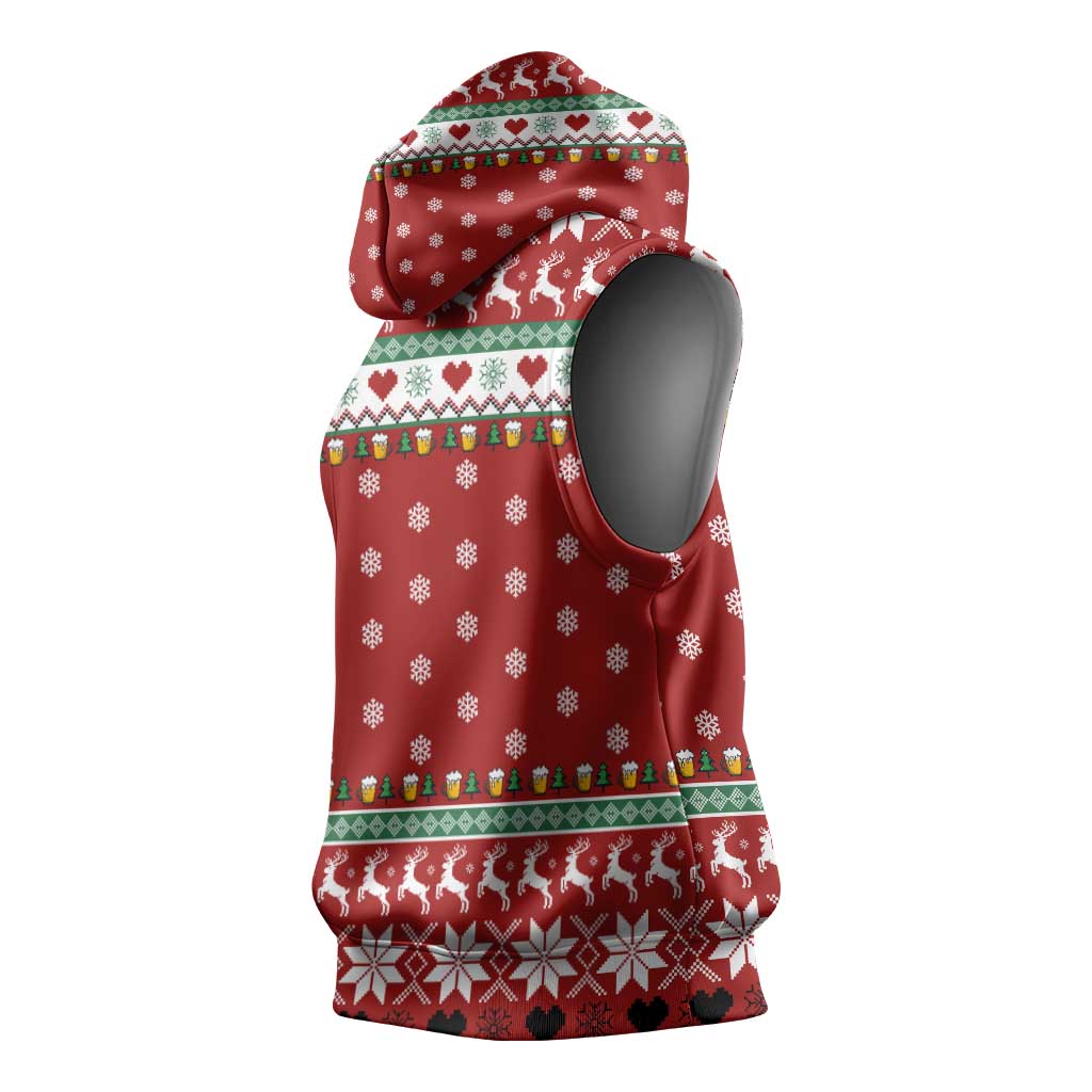 Funny Reindeer Reinbeer Christmas Sleeveless Hoodie Xmas Holiday Patterns - Wonder Print Shop