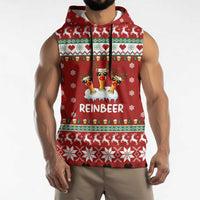Funny Reindeer Reinbeer Christmas Sleeveless Hoodie Xmas Holiday Patterns - Wonder Print Shop