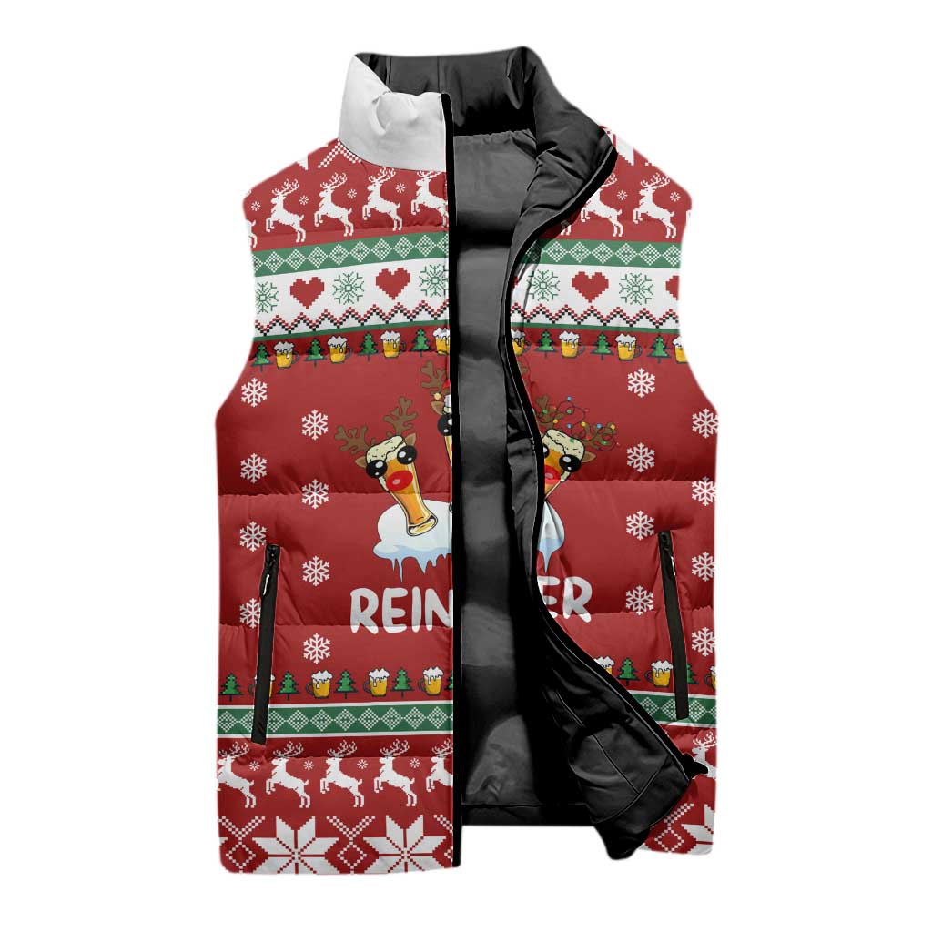 Funny Reindeer Reinbeer Christmas Sleeveless Puffer Jacket Xmas Holiday Patterns - Wonder Print Shop