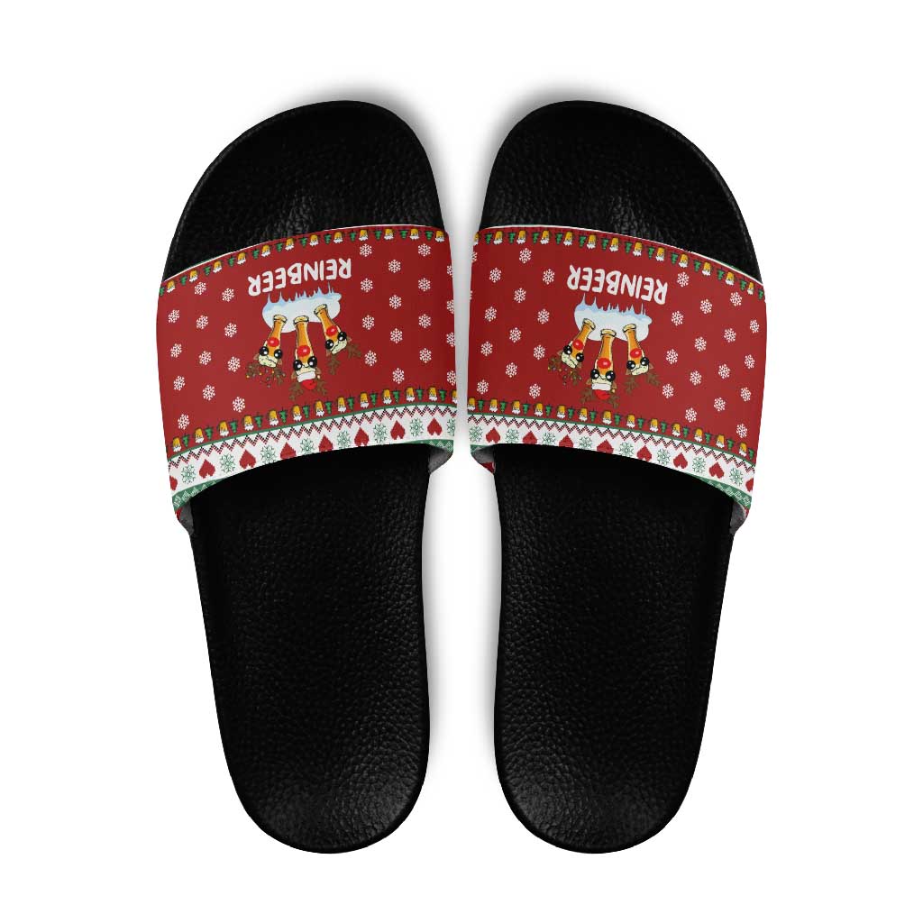 Funny Reindeer Reinbeer Christmas Slide Sandals Xmas Holiday Patterns - Wonder Print Shop