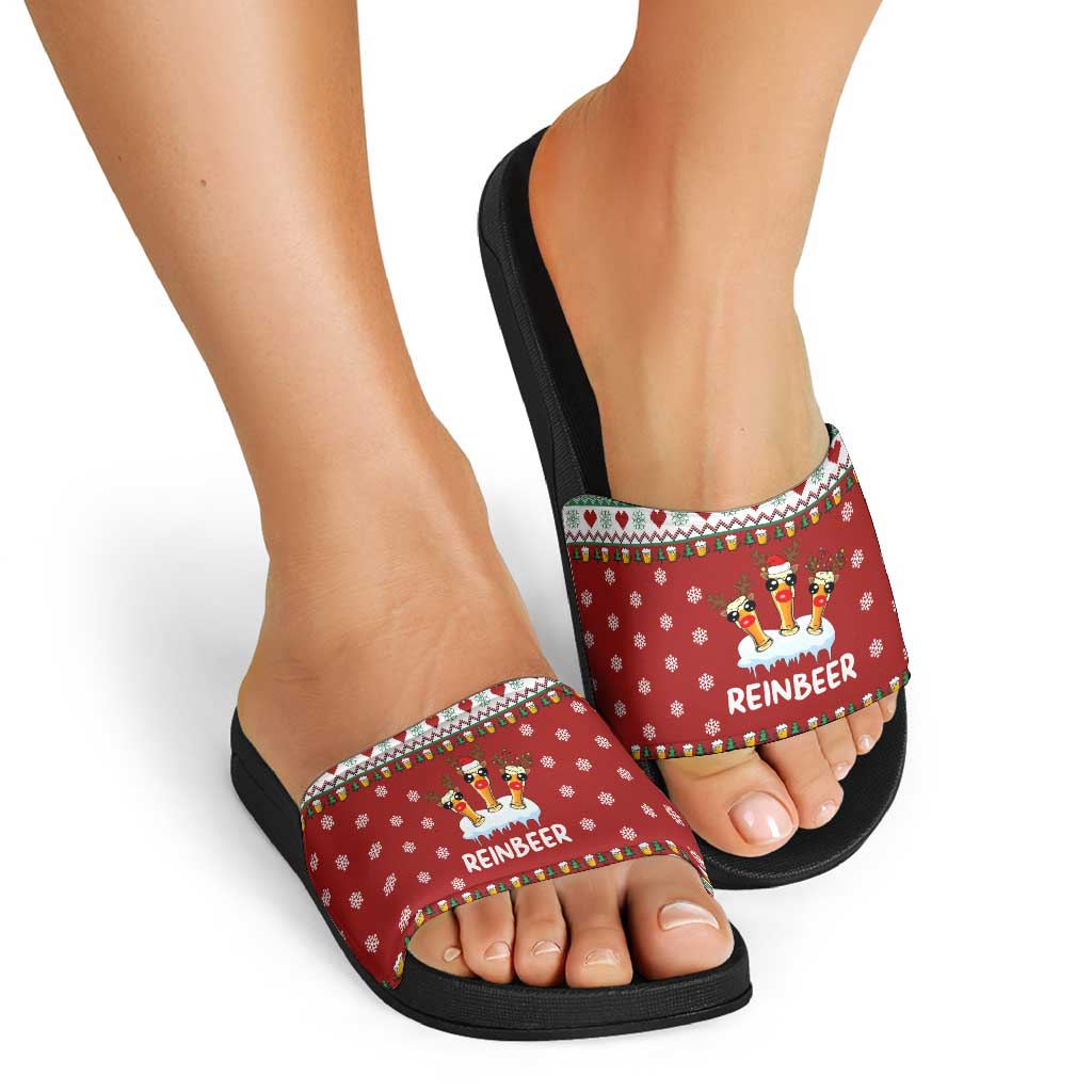 Funny Reindeer Reinbeer Christmas Slide Sandals Xmas Holiday Patterns - Wonder Print Shop