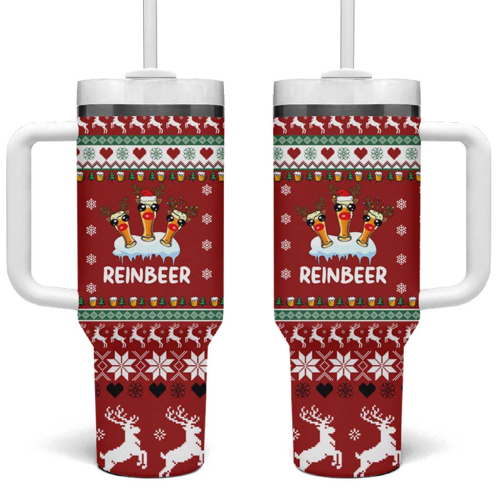 Funny Reindeer Reinbeer Christmas Tumbler With Handle Xmas Holiday Patterns - Wonder Print Shop