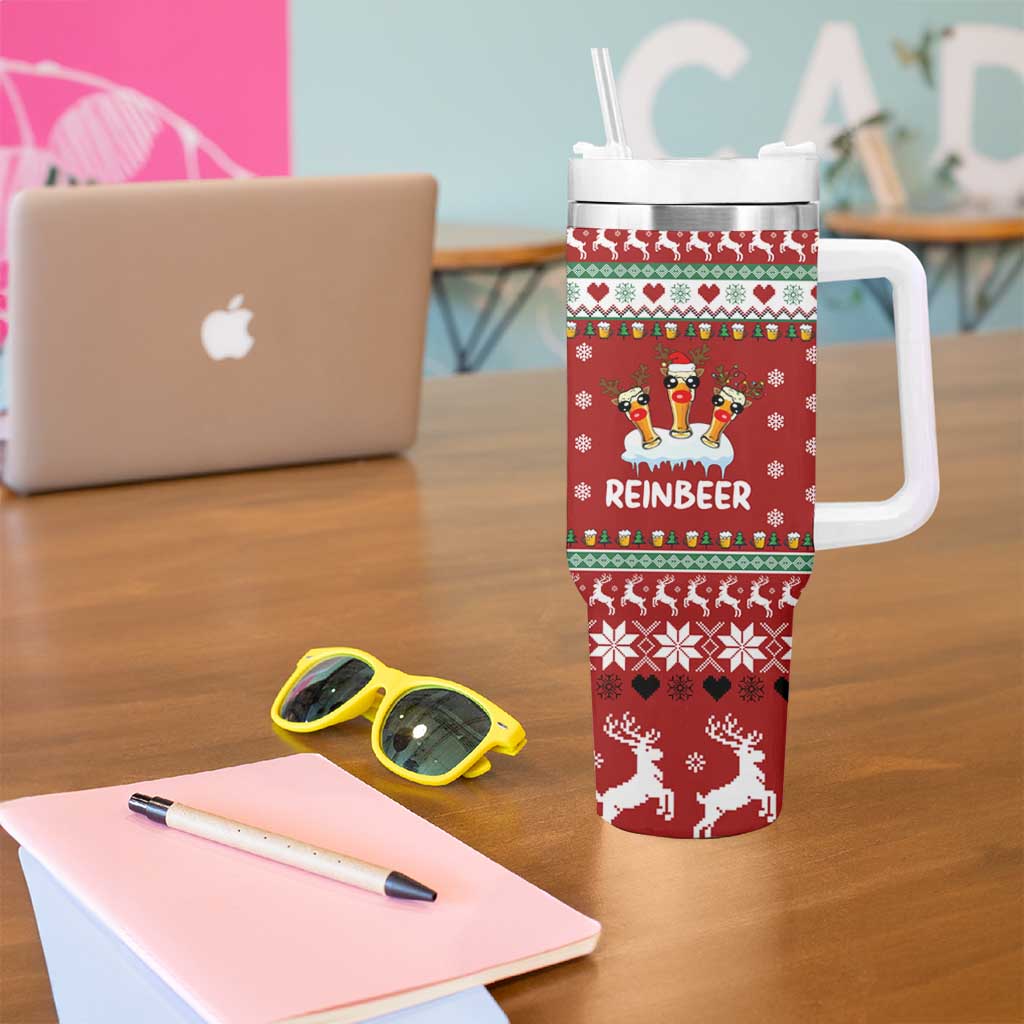 Funny Reindeer Reinbeer Christmas Tumbler With Handle Xmas Holiday Patterns - Wonder Print Shop