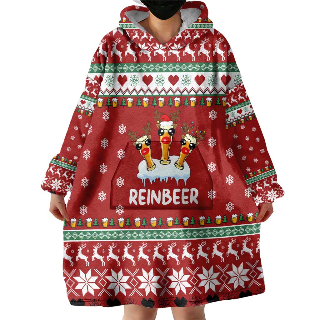 Funny Reindeer Reinbeer Christmas Wearable Blanket Hoodie Xmas Holiday Patterns - Wonder Print Shop