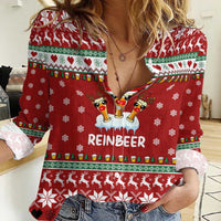 Funny Reindeer Reinbeer Christmas Women Casual Shirt Xmas Holiday Patterns - Wonder Print Shop