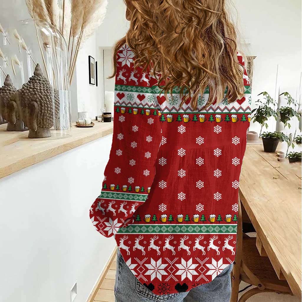 Funny Reindeer Reinbeer Christmas Women Casual Shirt Xmas Holiday Patterns - Wonder Print Shop
