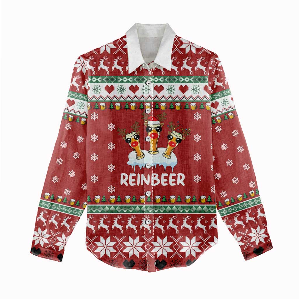 Funny Reindeer Reinbeer Christmas Women Casual Shirt Xmas Holiday Patterns - Wonder Print Shop