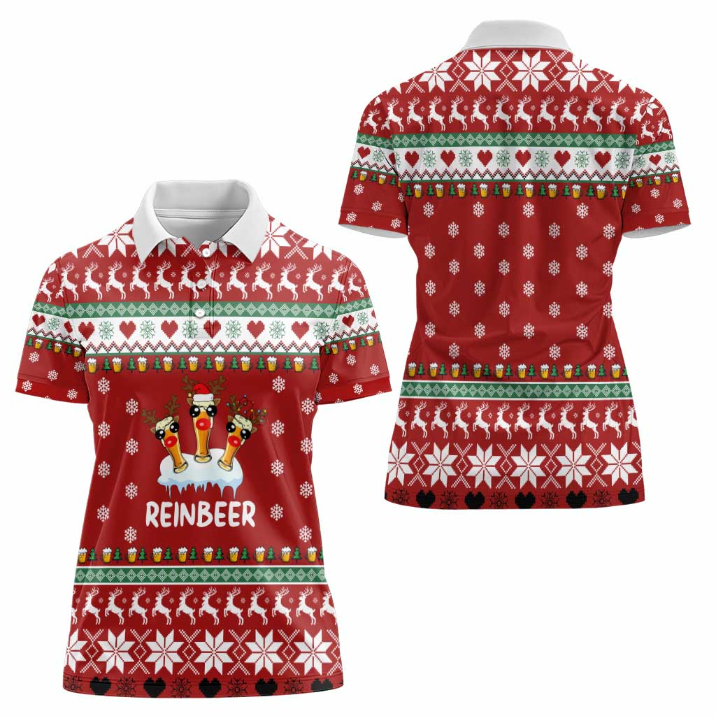 Funny Reindeer Reinbeer Christmas Women Polo Shirt Xmas Holiday Patterns - Wonder Print Shop