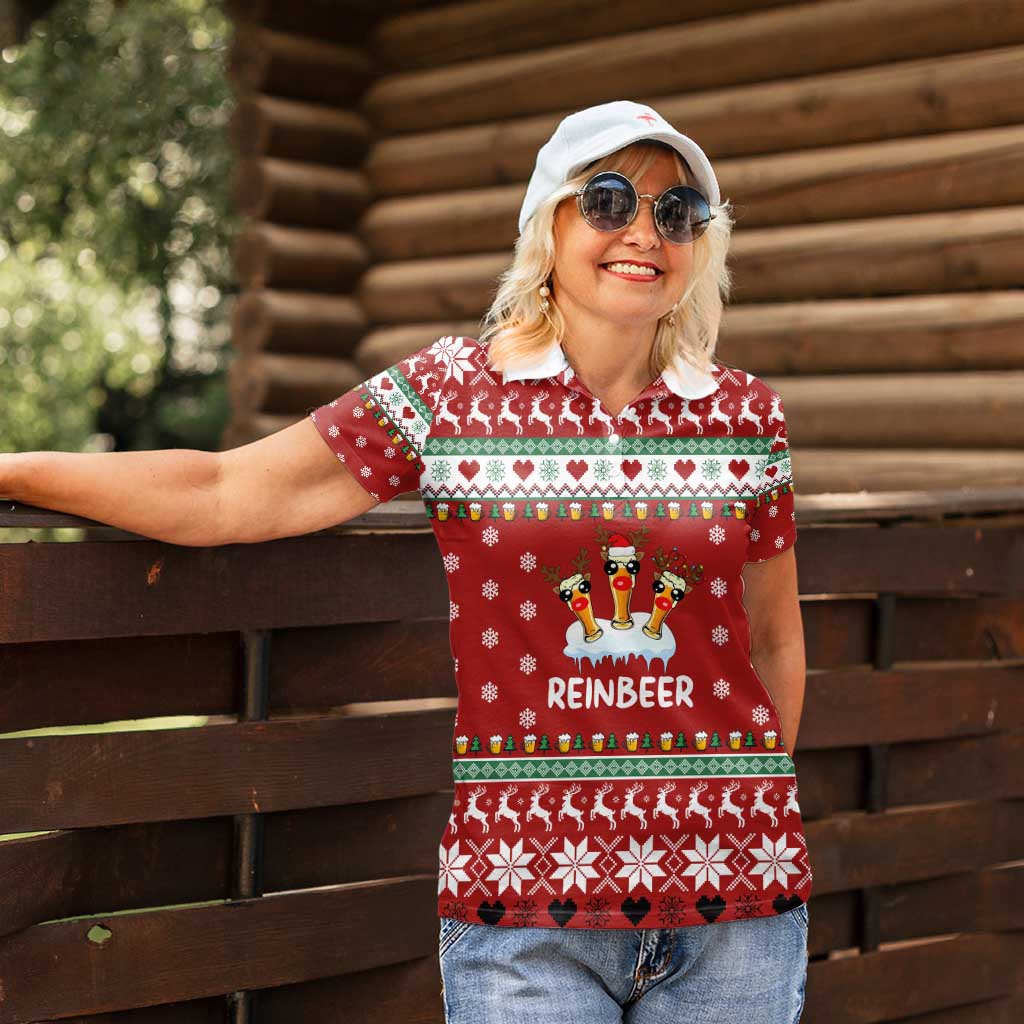 Funny Reindeer Reinbeer Christmas Women Polo Shirt Xmas Holiday Patterns - Wonder Print Shop