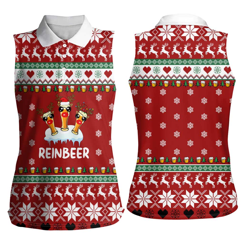 Funny Reindeer Reinbeer Christmas Women Sleeveless Polo Shirt Xmas Holiday Patterns - Wonder Print Shop