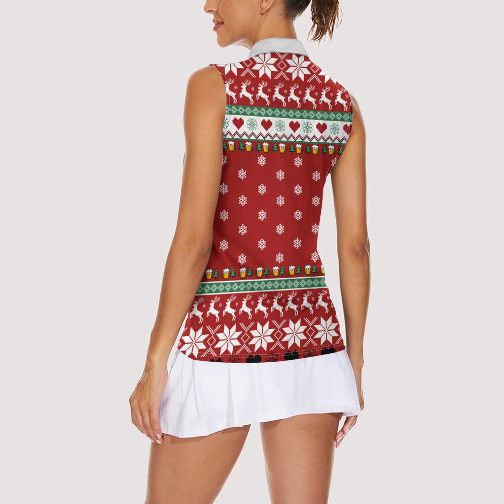 Funny Reindeer Reinbeer Christmas Women Sleeveless Polo Shirt Xmas Holiday Patterns - Wonder Print Shop