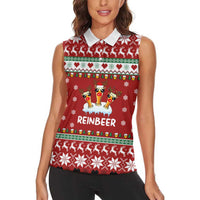 Funny Reindeer Reinbeer Christmas Women Sleeveless Polo Shirt Xmas Holiday Patterns - Wonder Print Shop