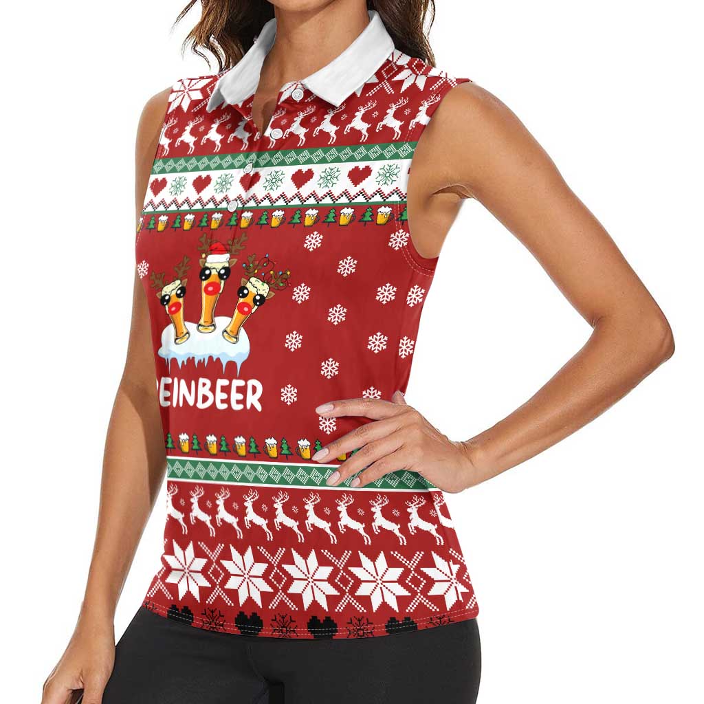 Funny Reindeer Reinbeer Christmas Women Sleeveless Polo Shirt Xmas Holiday Patterns - Wonder Print Shop