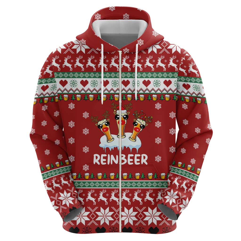 Funny Reindeer Reinbeer Christmas Zip Hoodie Xmas Holiday Patterns - Wonder Print Shop