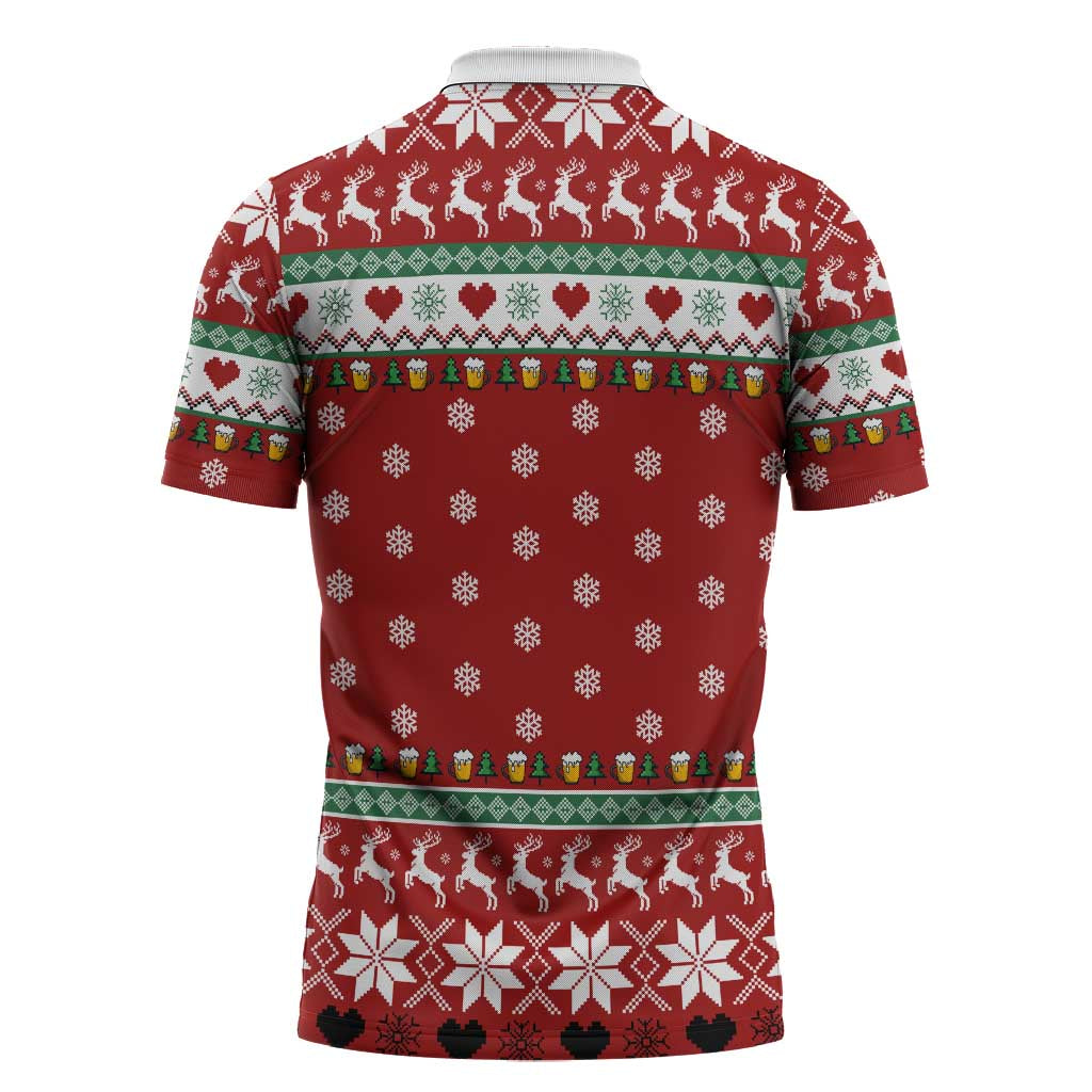 Funny Reindeer Reinbeer Christmas Zipper Polo Shirt Xmas Holiday Patterns - Wonder Print Shop