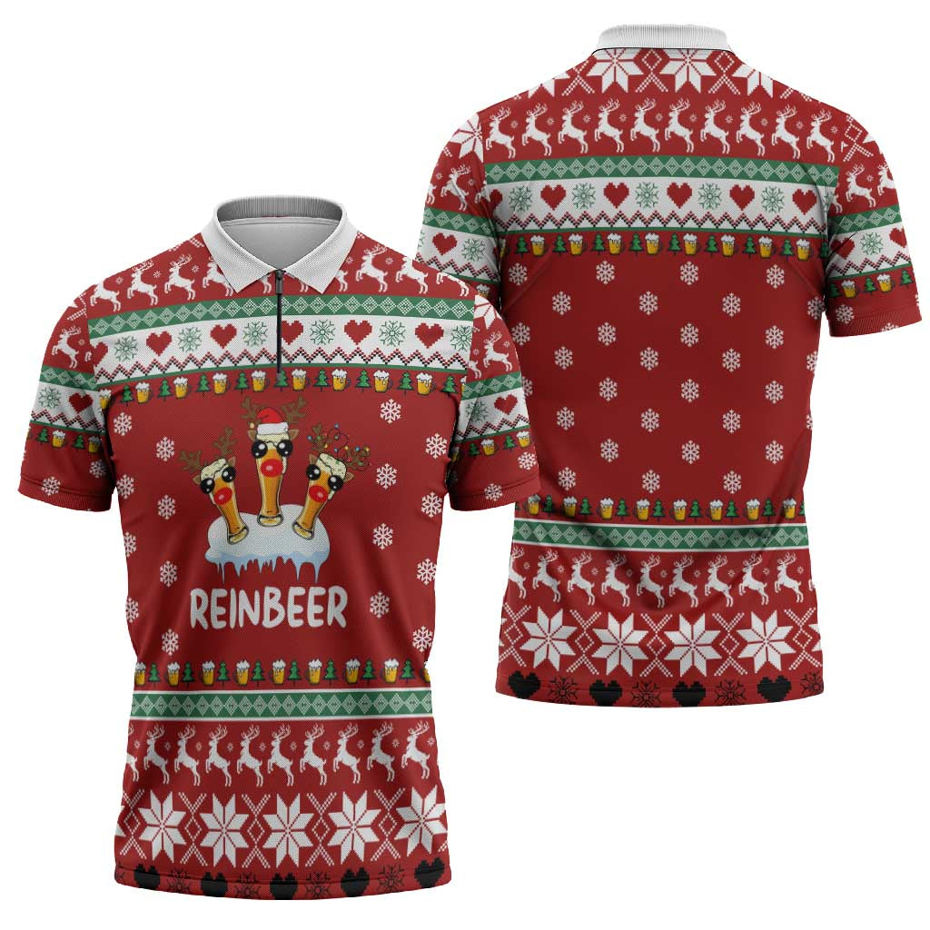 Funny Reindeer Reinbeer Christmas Zipper Polo Shirt Xmas Holiday Patterns - Wonder Print Shop