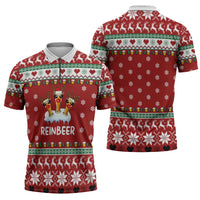 Funny Reindeer Reinbeer Christmas Zipper Polo Shirt Xmas Holiday Patterns - Wonder Print Shop