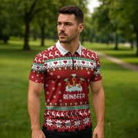 Funny Reindeer Reinbeer Christmas Zipper Polo Shirt Xmas Holiday Patterns - Wonder Print Shop