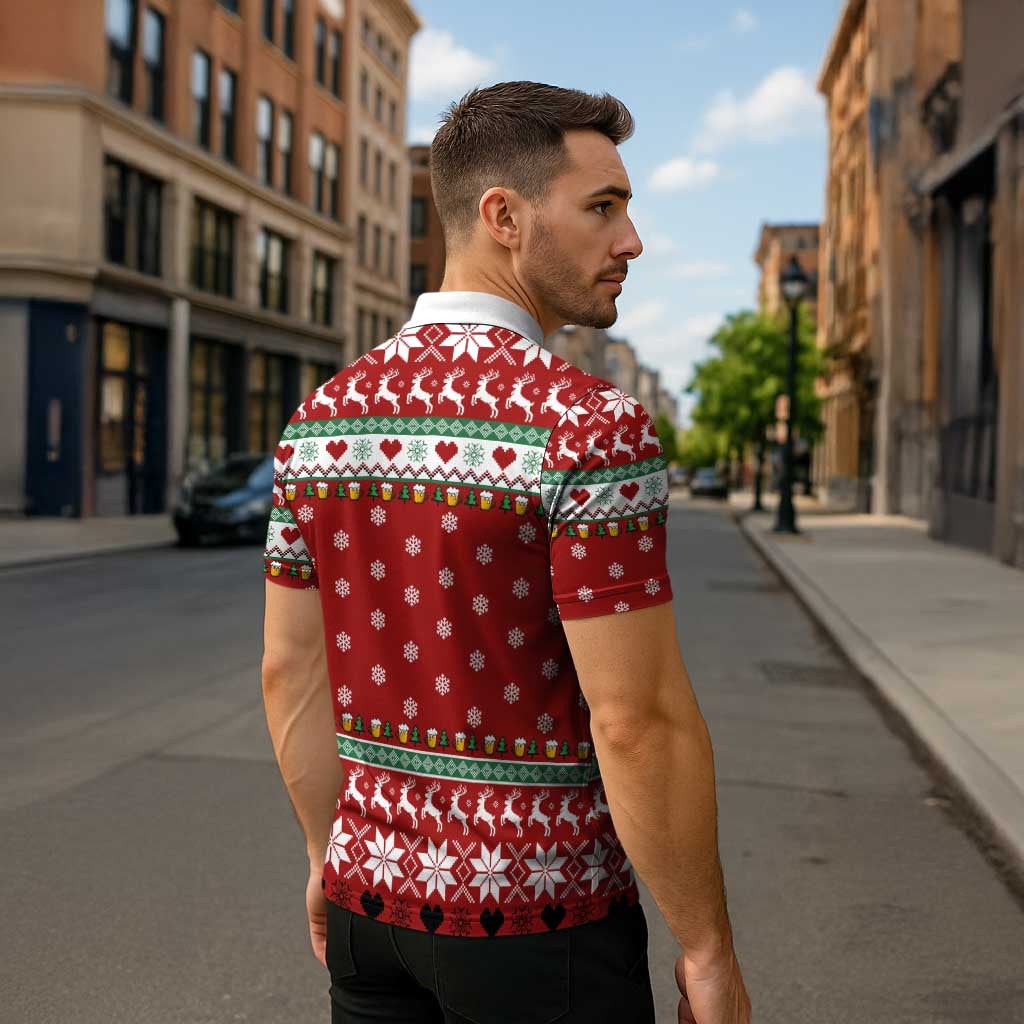 Funny Reindeer Reinbeer Christmas Zipper Polo Shirt Xmas Holiday Patterns - Wonder Print Shop