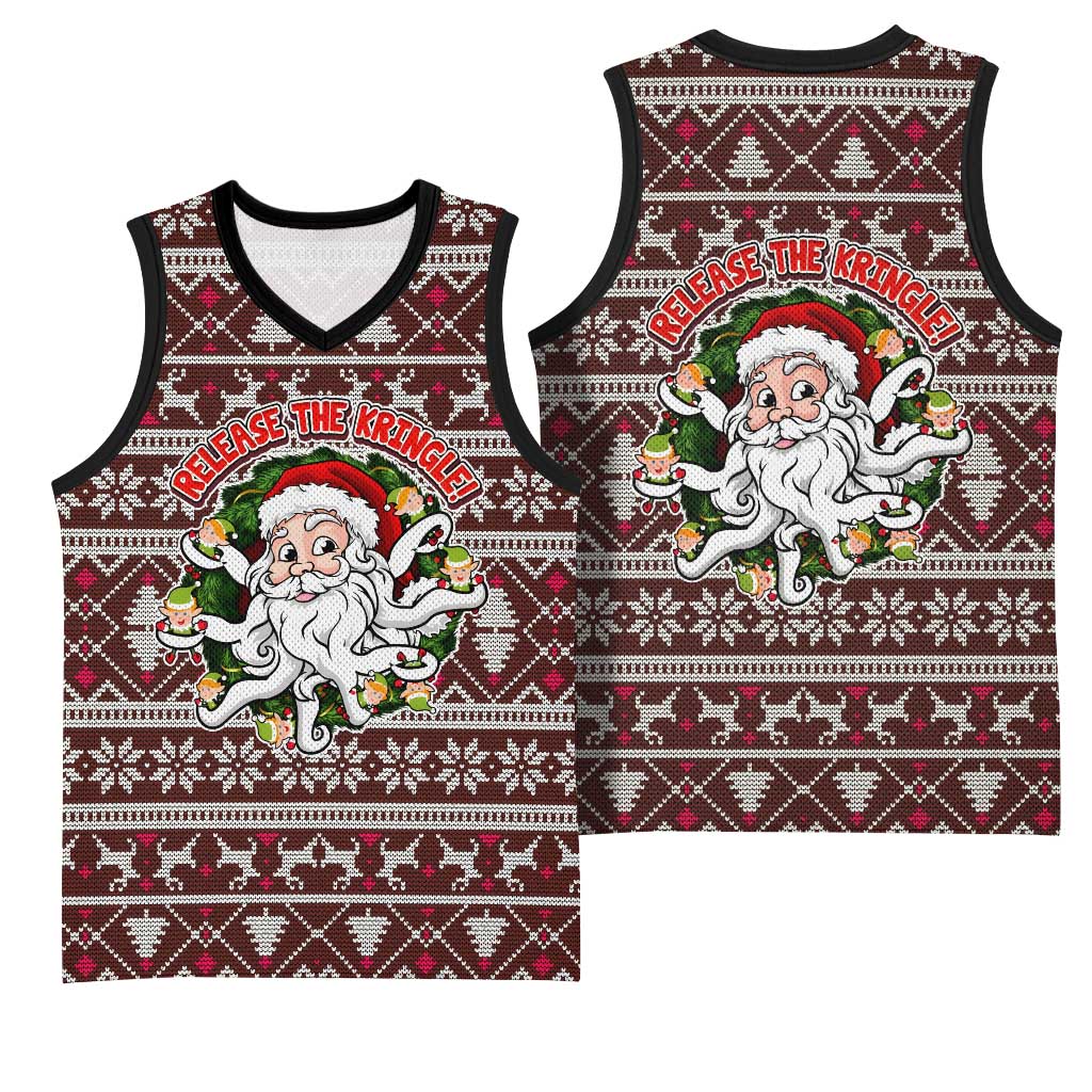 Funny Santa Claus Release The Kringle Christmas Basketball Jersey Xmas Holiday Patterns - Wonder Print Shop